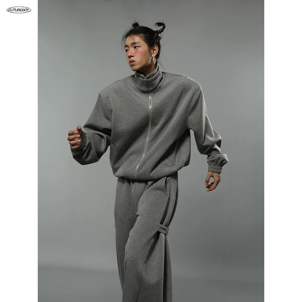 Stand Neck Zipper Jacket & Wide-leg  Sweatpants Setup sneakershuborg