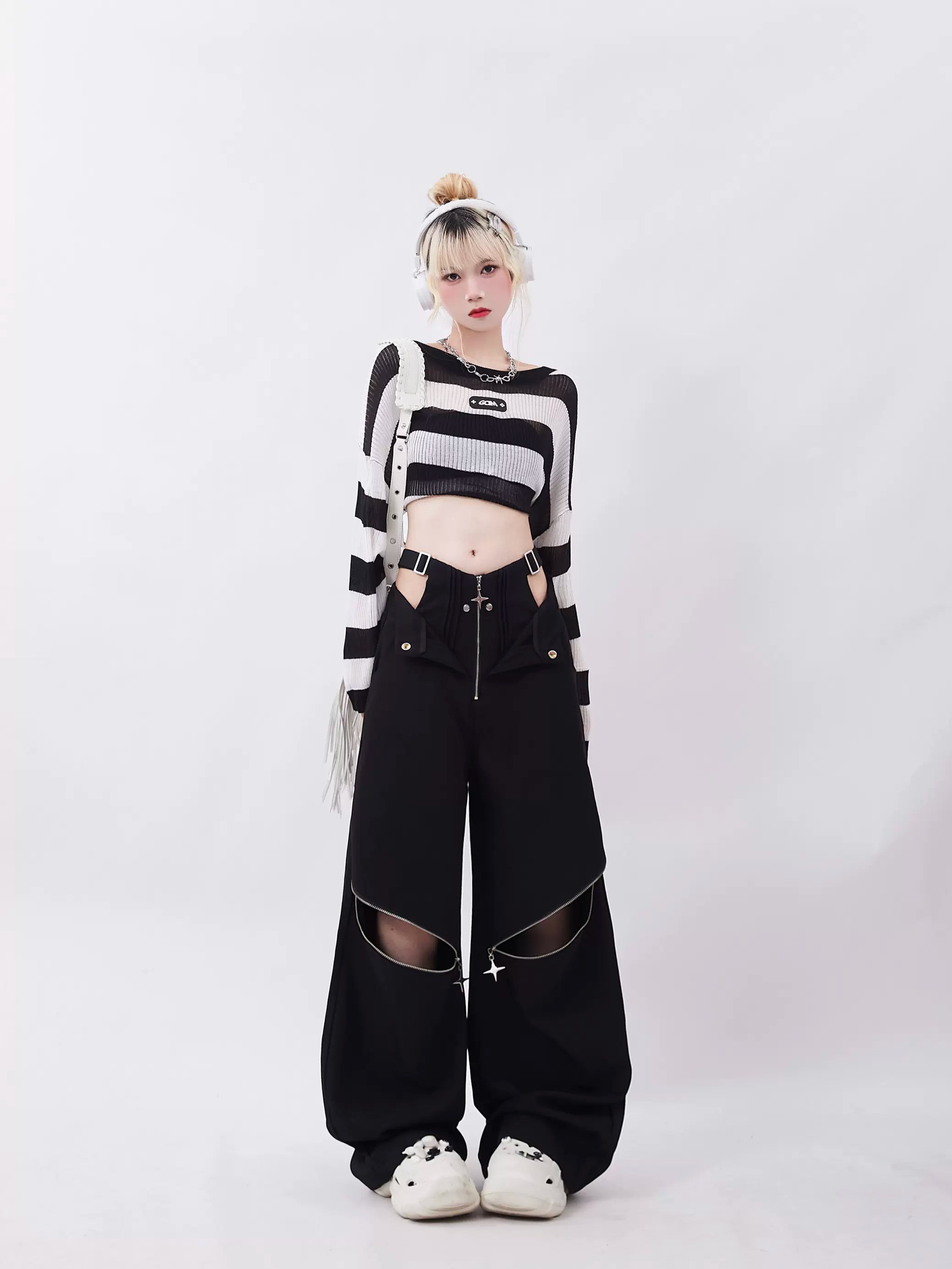 Zipper Two-Wear Wide Leg Casual Pants - sneakershuborg