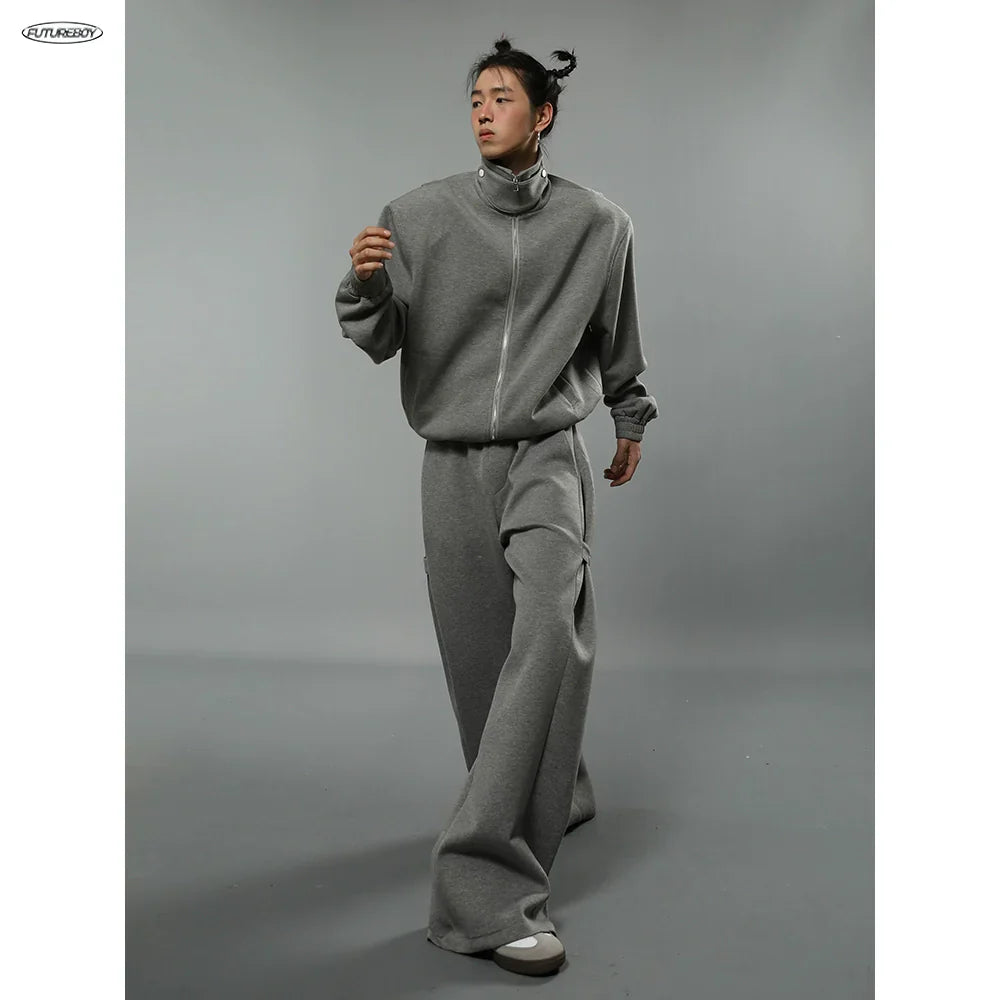 Stand Neck Zipper Jacket & Wide-leg  Sweatpants Setup sneakershuborg