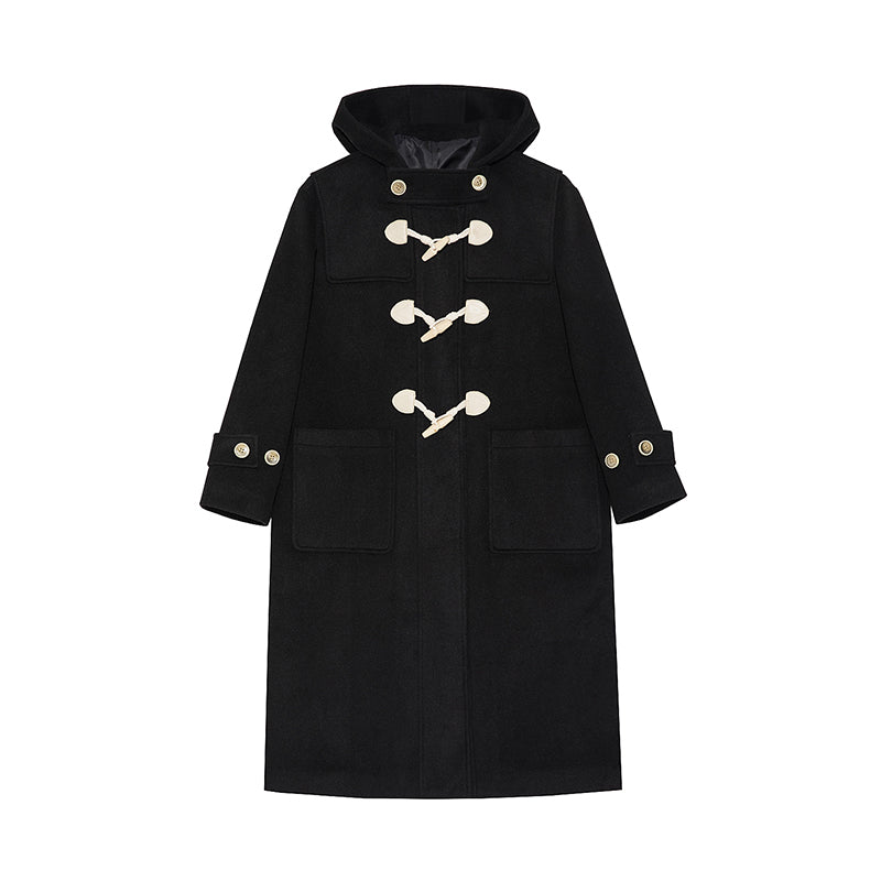 Winter Thicken College Style Hooded Mid-Length Melton Wool Coat - sneakershuborg