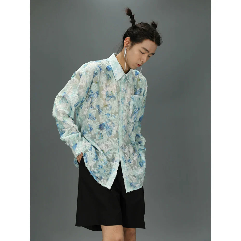 Ethereal Frost Floral Lace Button-Down Shirt sneakershuborg