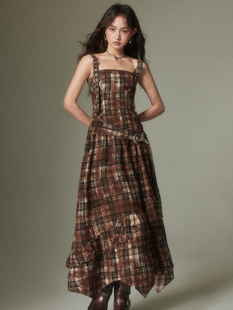 Adjustable Plaid Strap Dress - Retro-Inspired Fashion - sneakershuborg