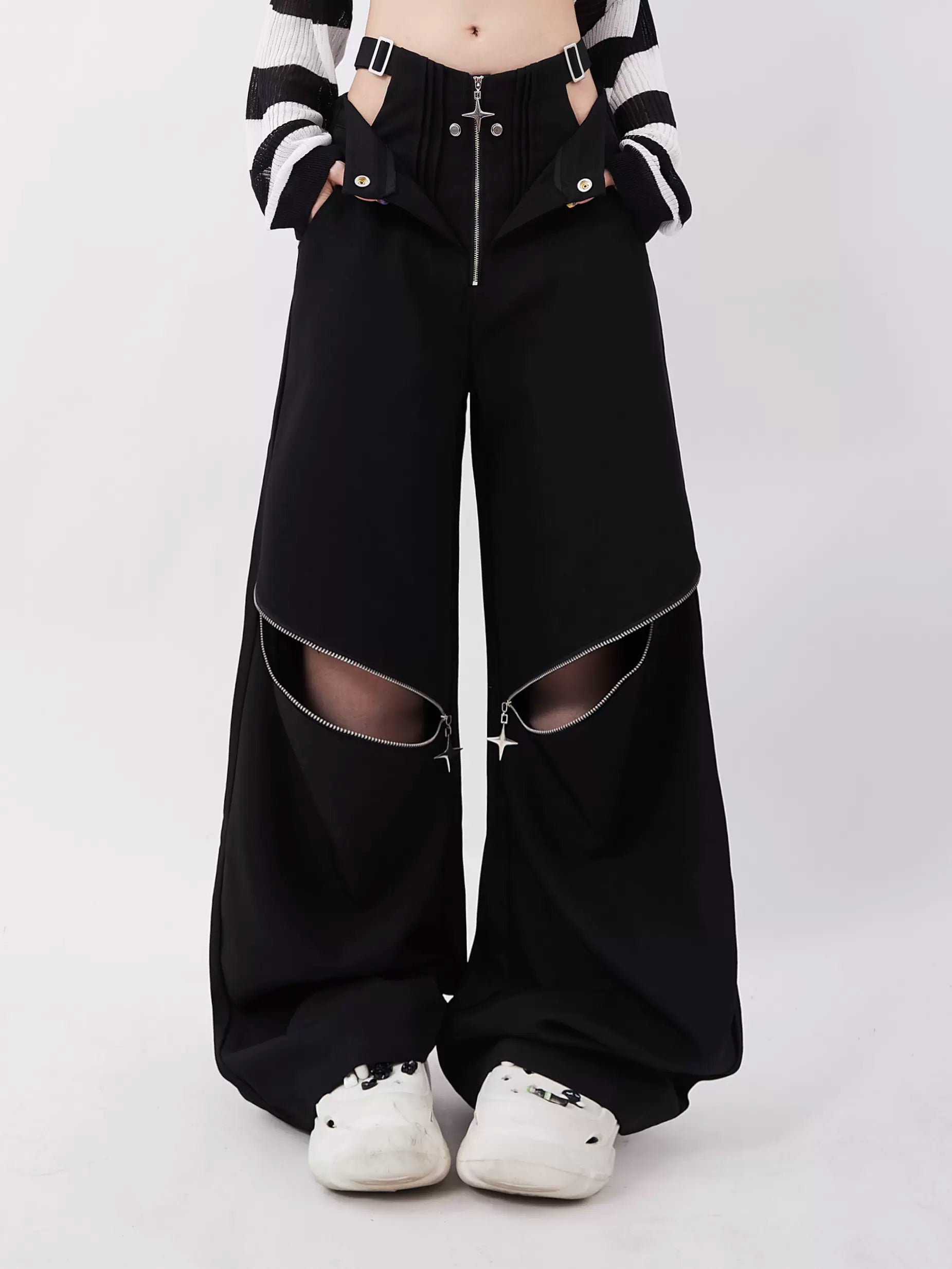 Zipper Two-Wear Wide Leg Casual Pants - sneakershuborg