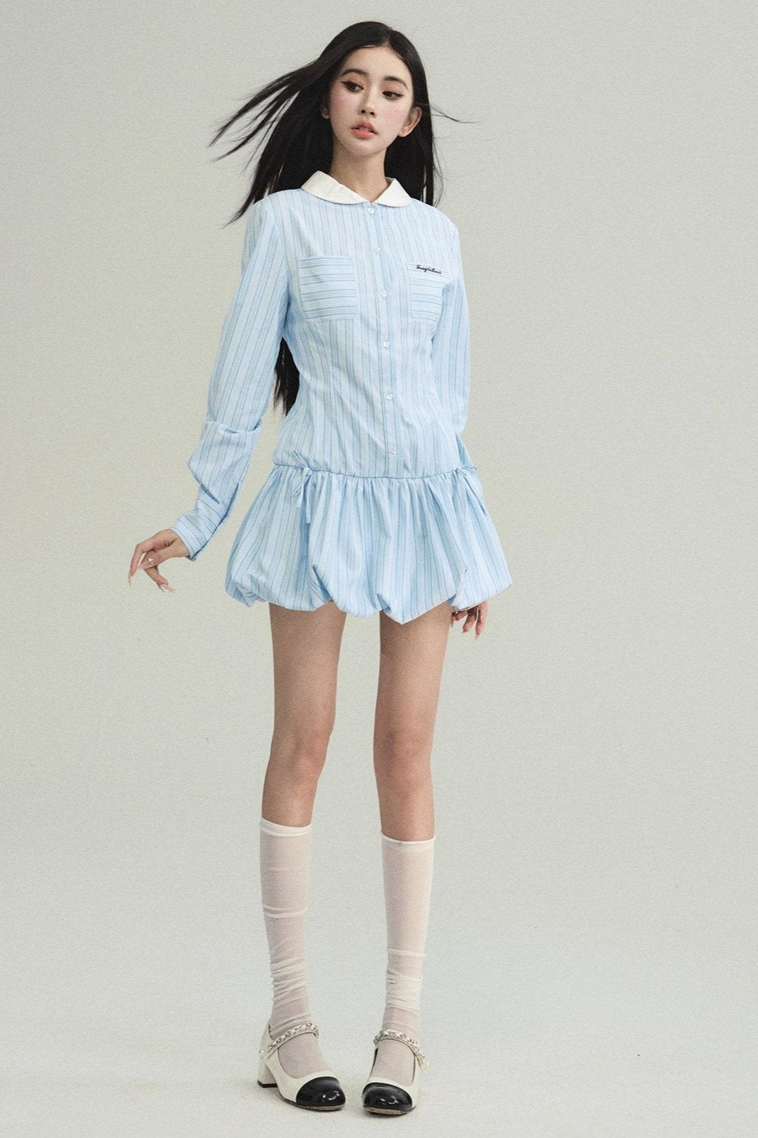 Striped Bubble Hem Polo Romper sneakershuborg