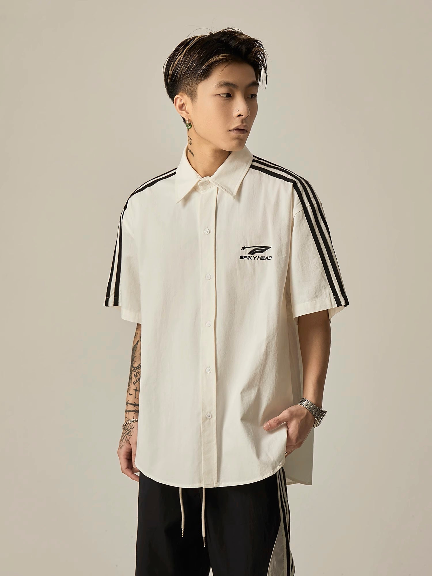 Triple Stripe Racing Button-Up Shirt sneakershuborg