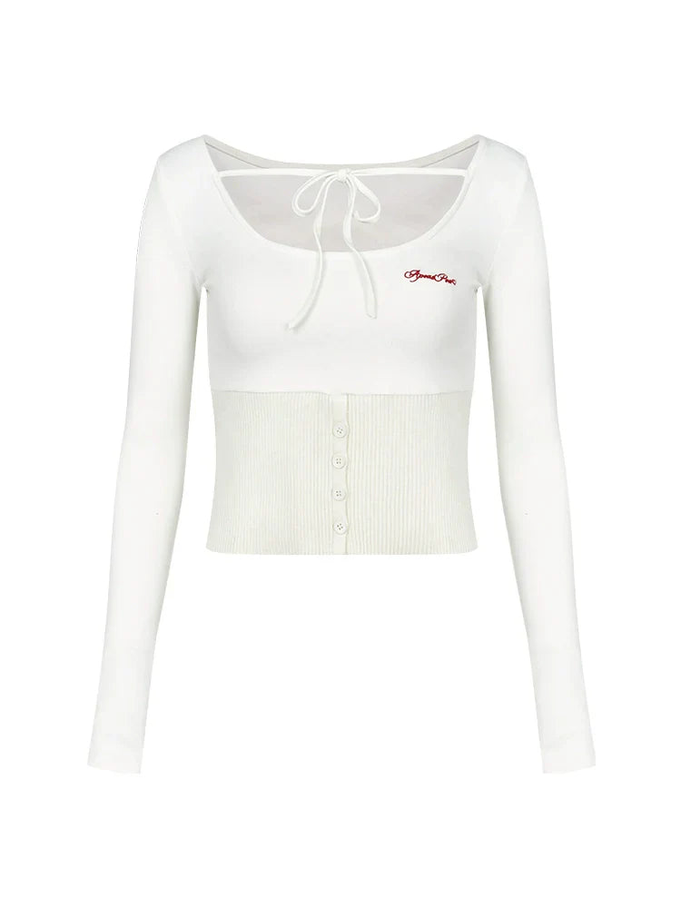 White Tie-Front Corset-Style Long Sleeve Crop Top sneakershuborg