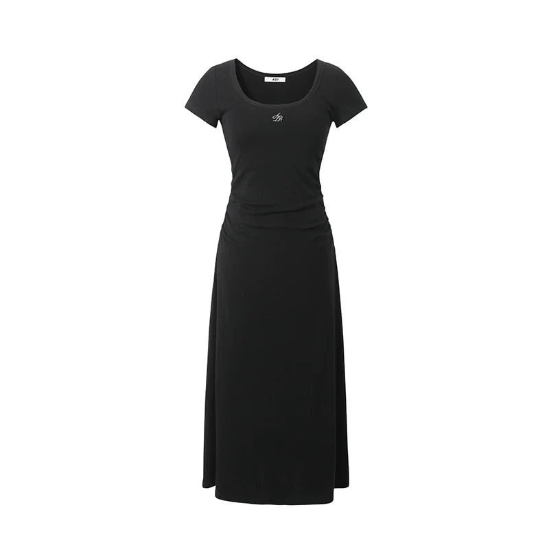 Scoop Neck Maxi T-Shirt Dress - Casual Side Ruched Jersey Knit Gown sneakershuborg