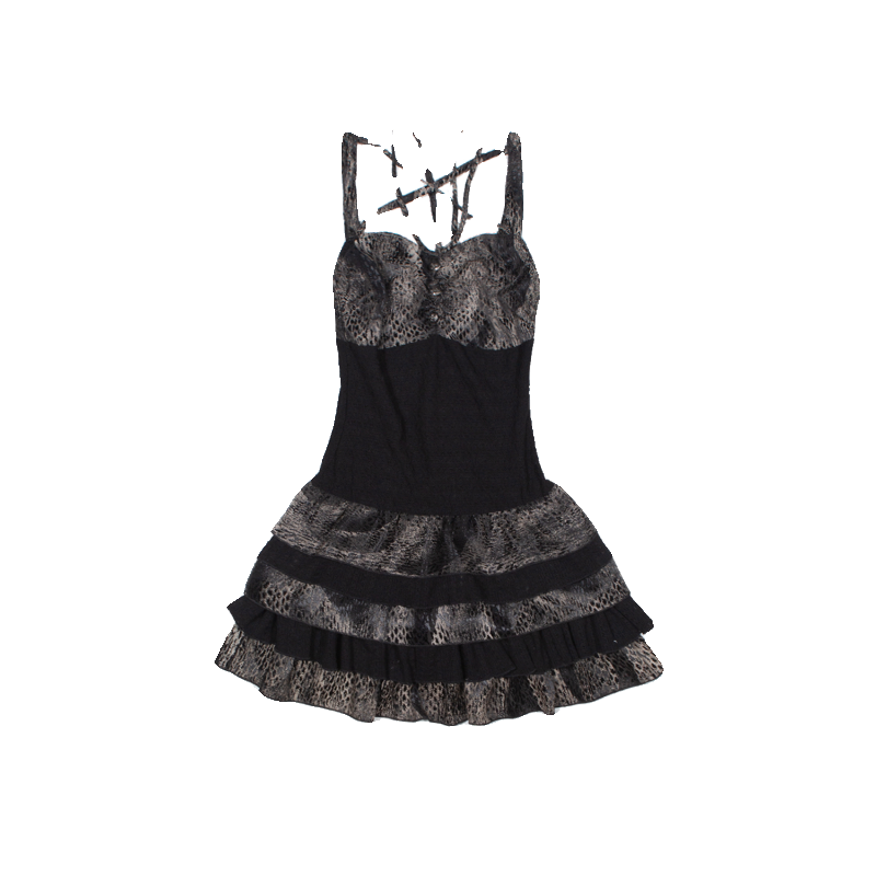 ARIADNAw Gothic Layered Mini Dress - Black and Gray Snake Print (Women's) - sneakershuborg