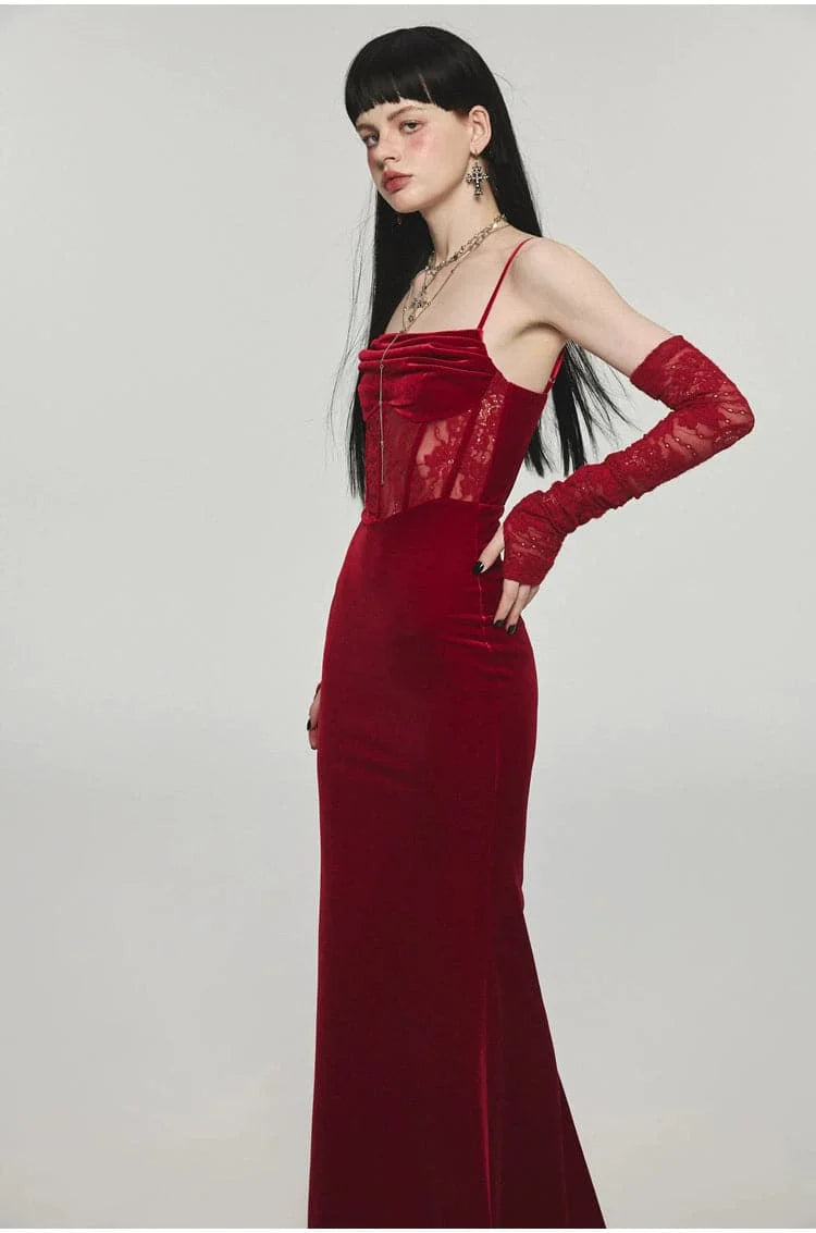 1Jinn Velvet Dress With Fishbone Straps - sneakershuborg