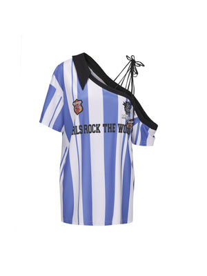 24Ans Striped Off-Shoulder Soccer Jersey - Unisex Asymmetric One-Sleeve Sports Top - sneakershuborg