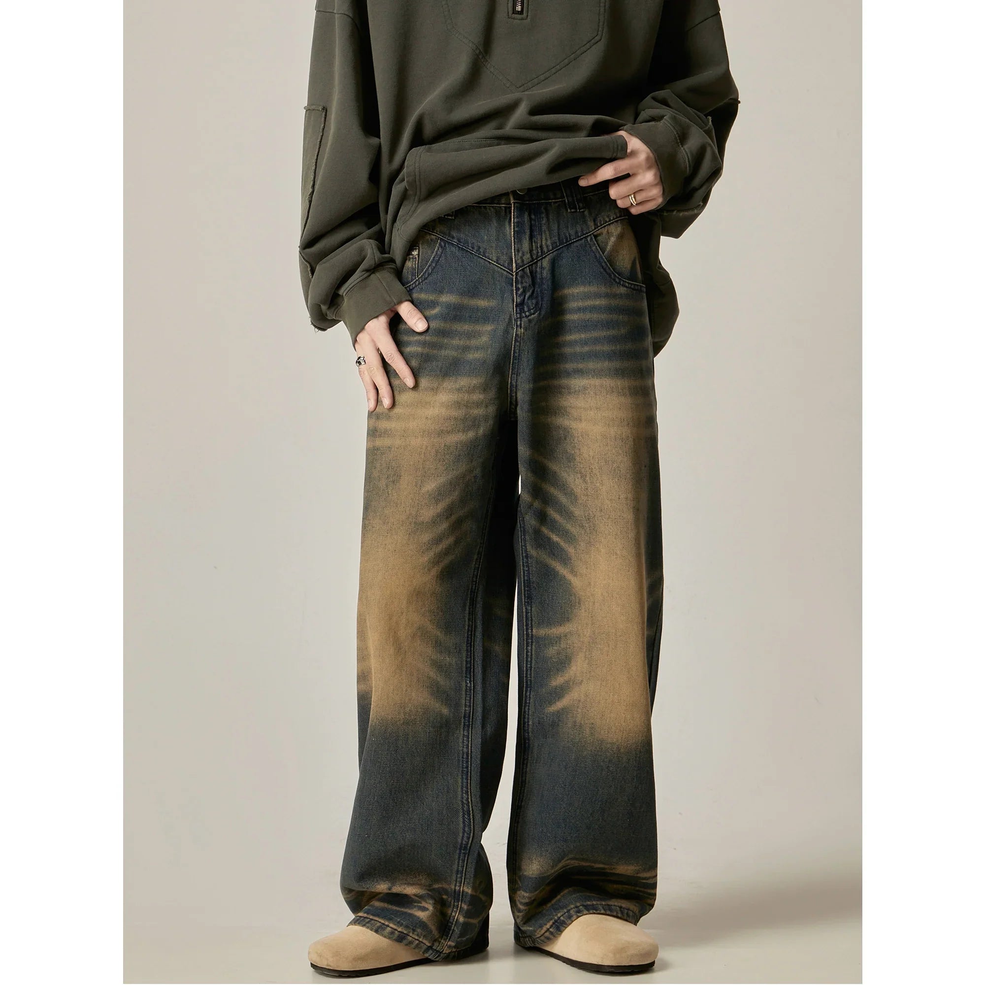 Tie-Dye Effect Wide-Leg Denim Jeans sneakershuborg