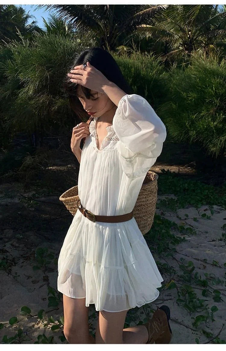 Summer French Style White Shirt Dress - sneakershuborg