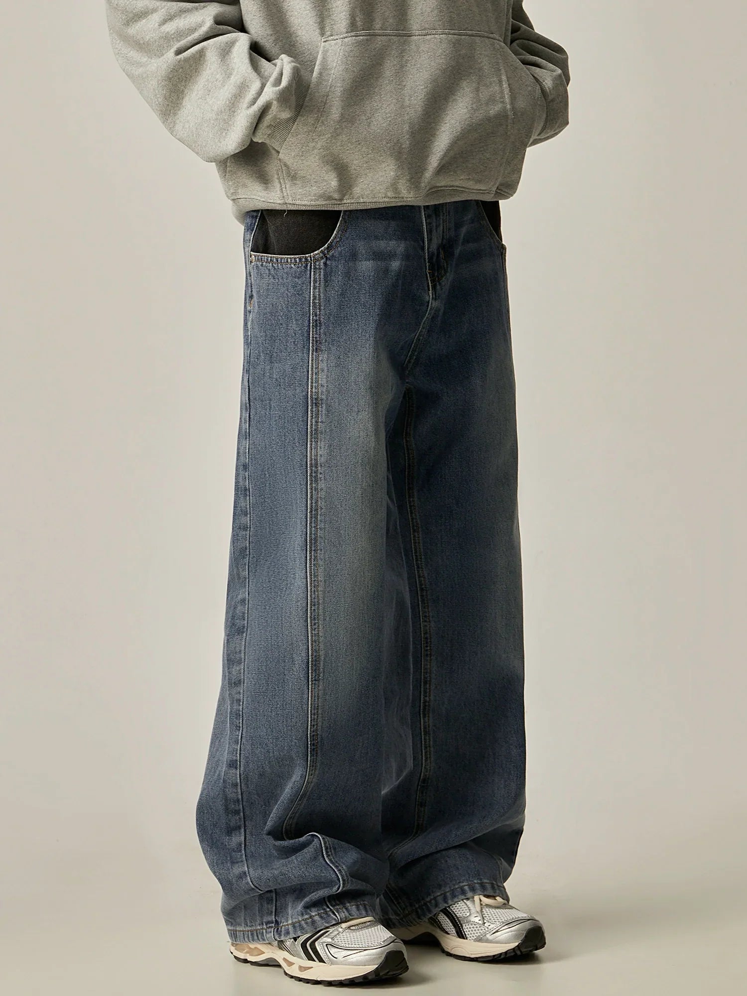 Vintage Contrast Pocket Wide-Leg Denim Jeans sneakershuborg