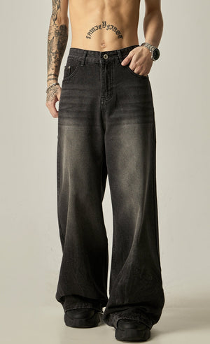 Wide-Leg Faded Black Denim Jeans - sneakershuborg