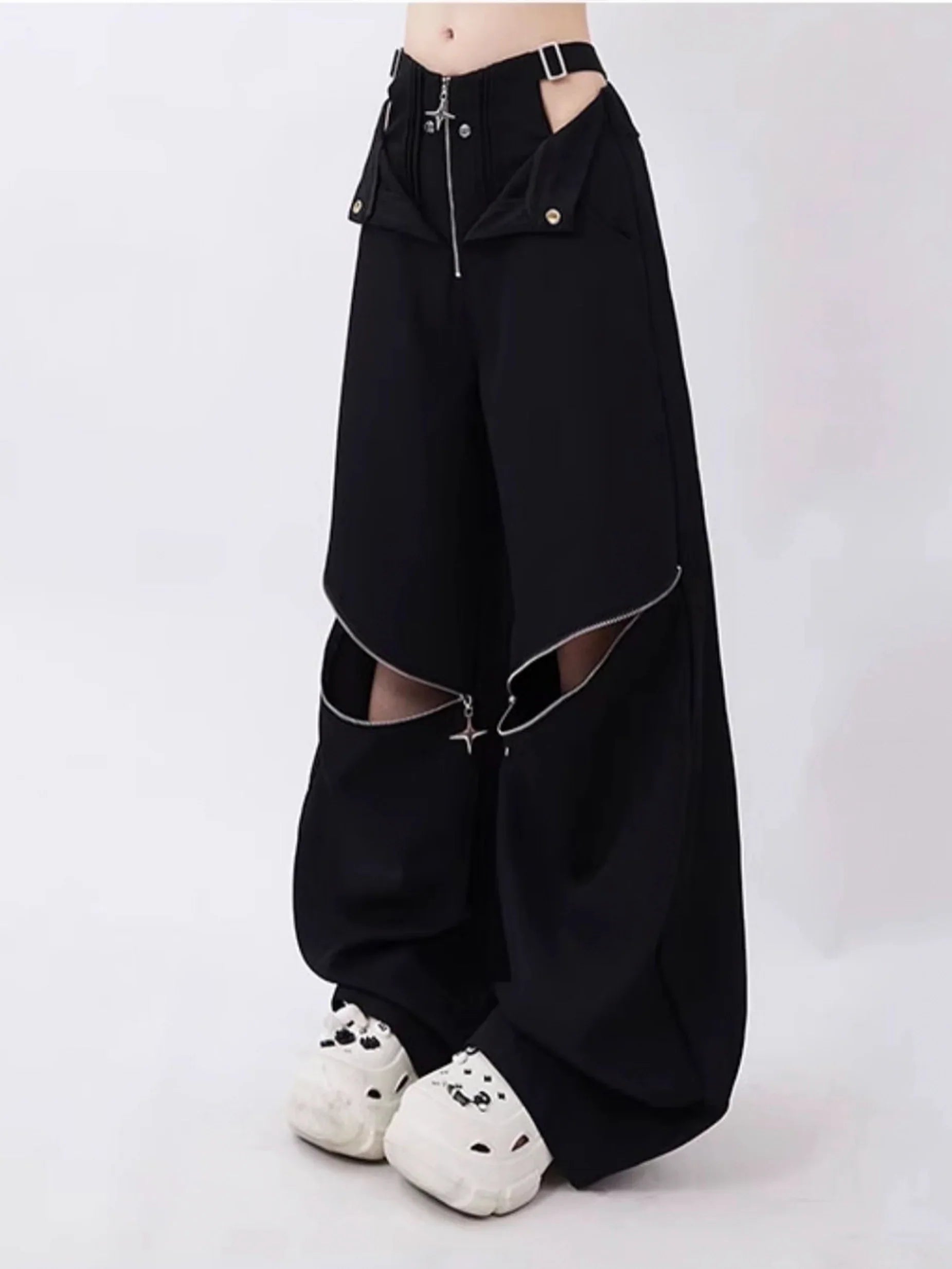 Zipper Two-Wear Wide Leg Casual Pants - sneakershuborg