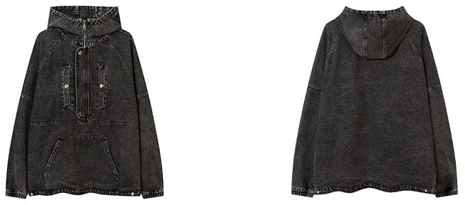 Zip-Front Denim Oversize Hoodie - sneakershuborg