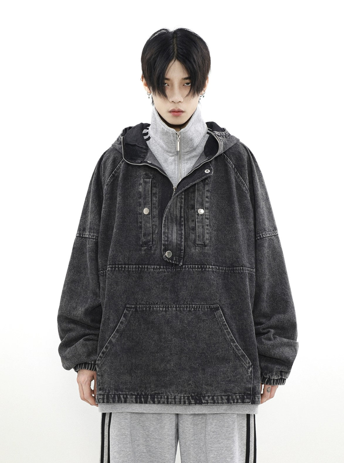 Zip-Front Denim Oversize Hoodie - sneakershuborg