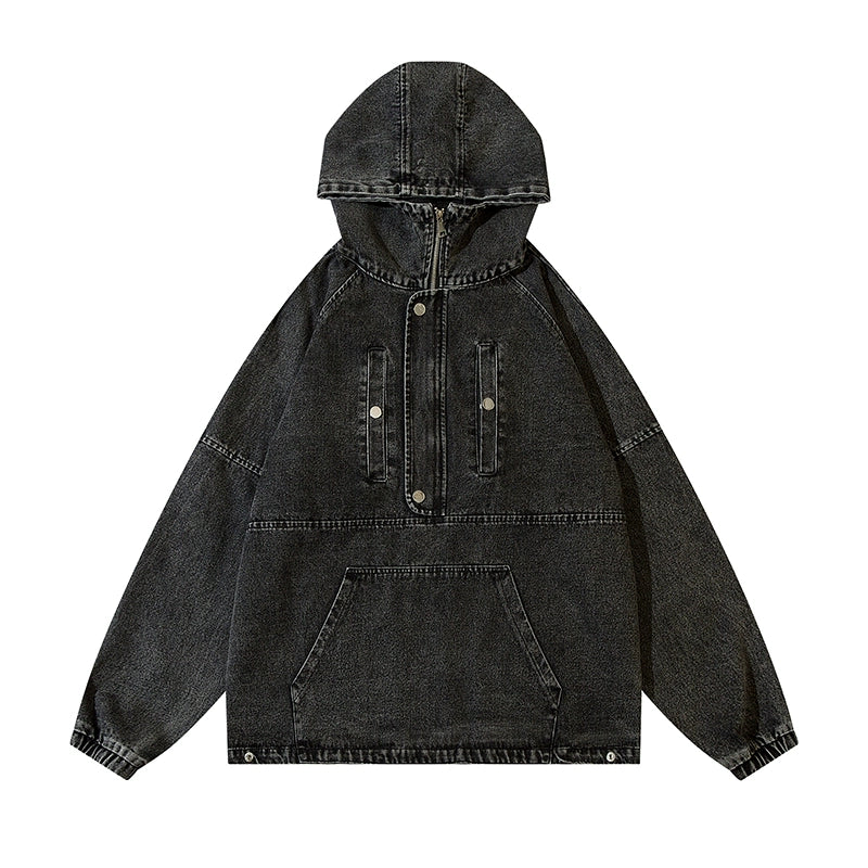 Zip-Front Denim Oversize Hoodie - sneakershuborg