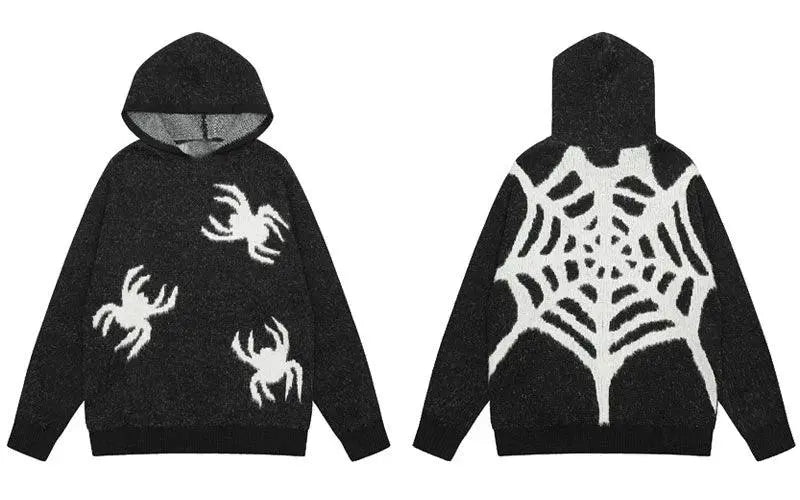 Knitted Black Spider Web Hoodie - sneakershuborg