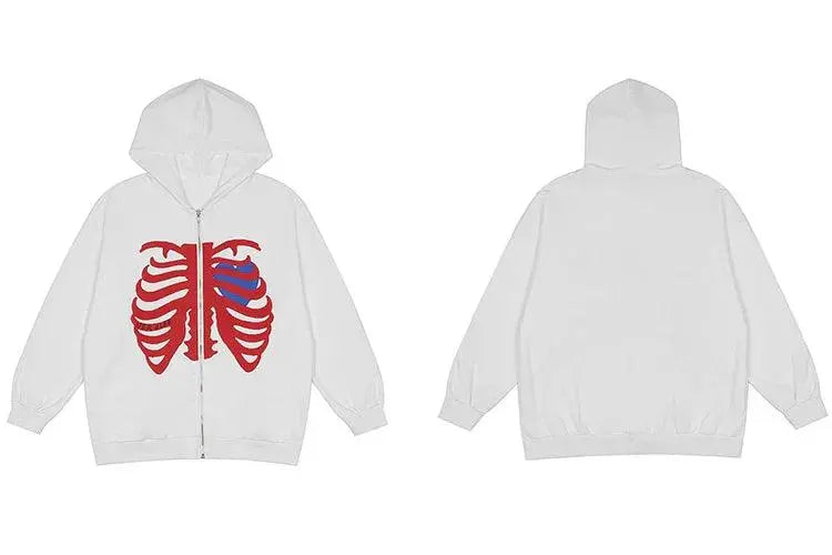 White Skeleton Hoodie Zipper - sneakershuborg