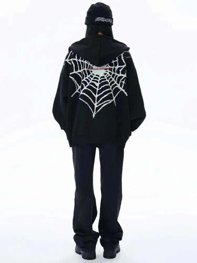 Spider Web Black Zip Up Hoodie - sneakershuborg