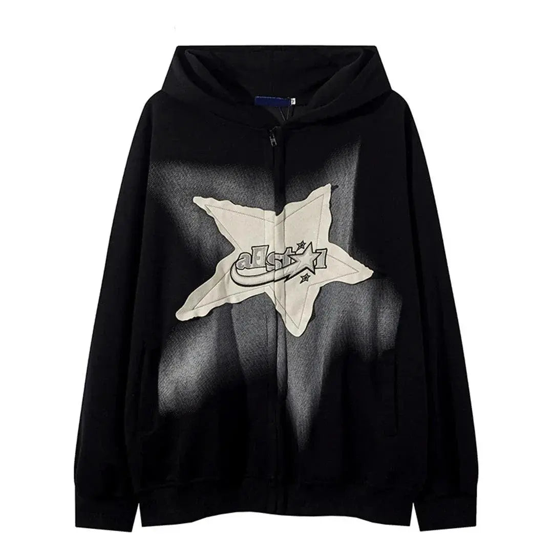 Black Full Zip Hoodie Star - sneakershuborg