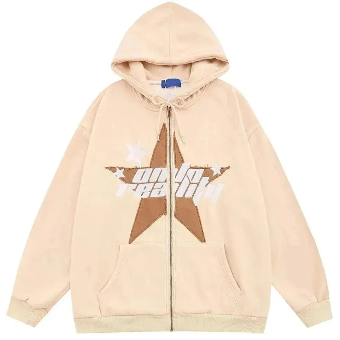 Embroidery Star Zipper Hoodie - sneakershuborg