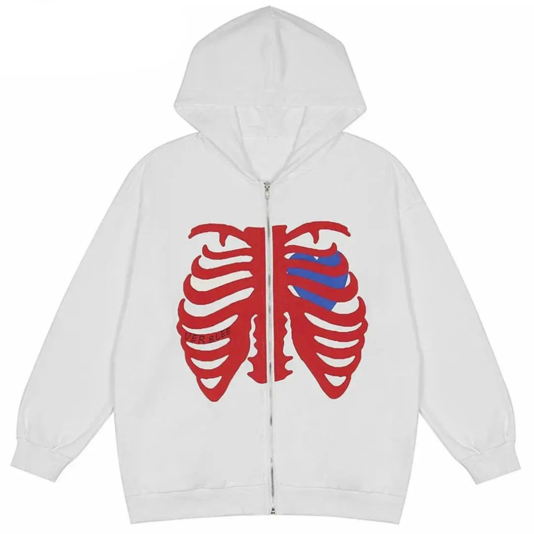 White Skeleton Hoodie Zipper - sneakershuborg