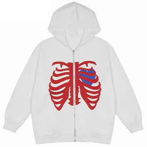 White Skeleton Hoodie Zipper - sneakershuborg