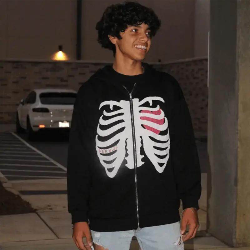 Black Skeleton Hoodie Zipper - sneakershuborg