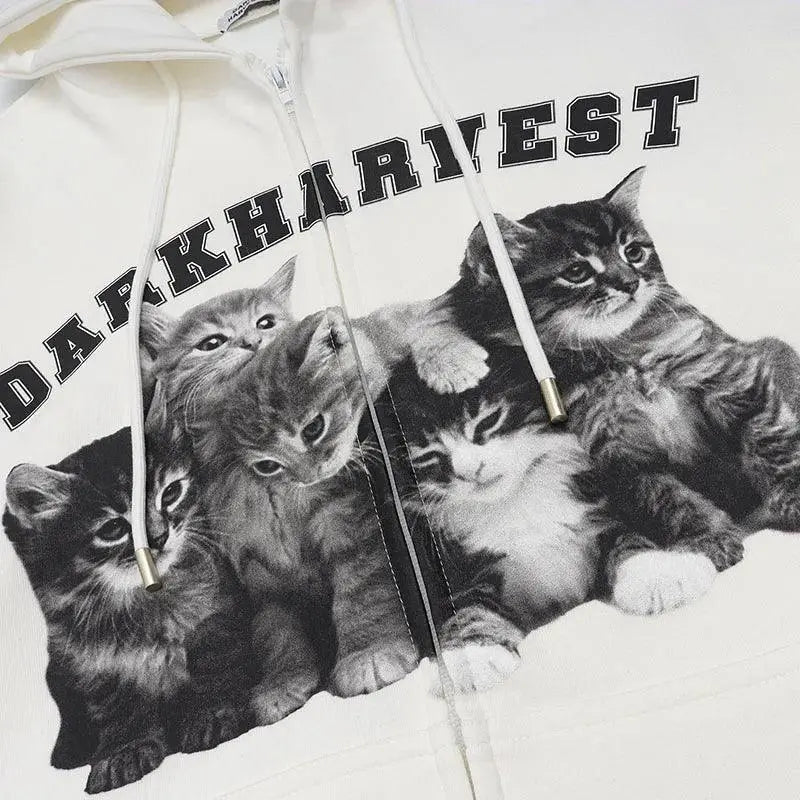 Cat Zipper White Hoodie - sneakershuborg