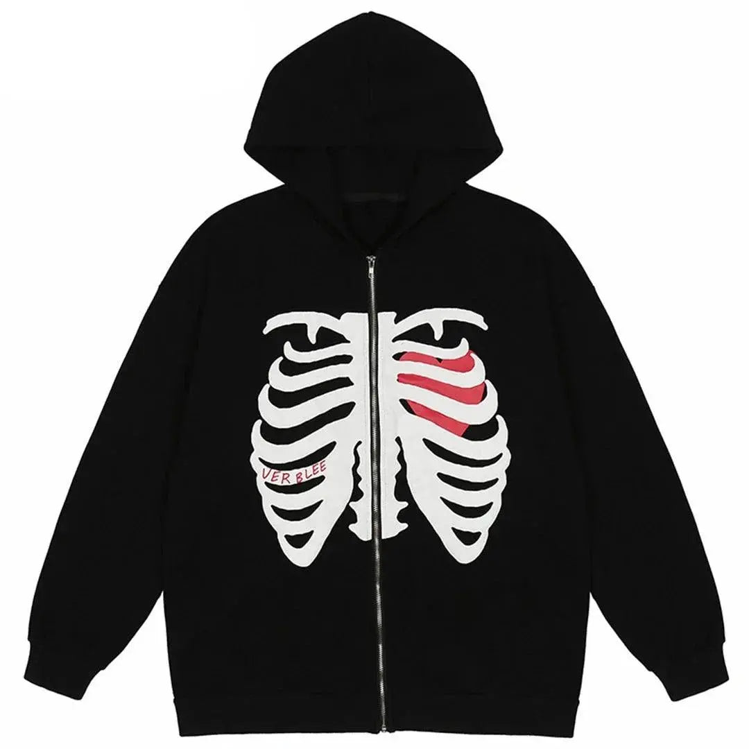 Black Skeleton Hoodie Zipper - sneakershuborg