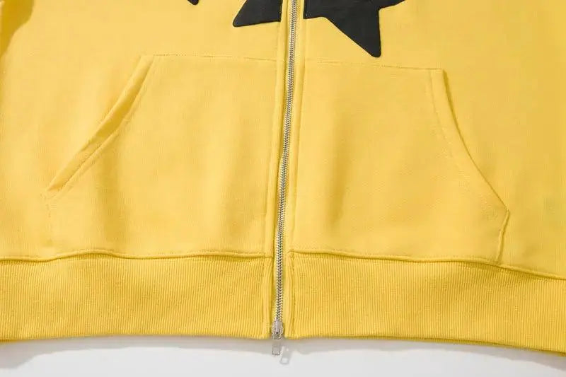 Star Graphic Zipper Hoodie Yellow - sneakershuborg