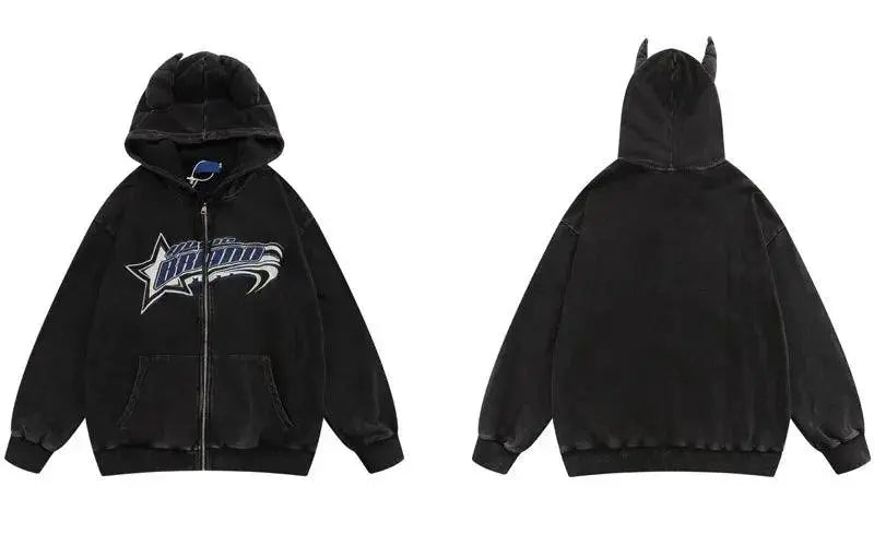 Zipper Embroidery Star Hoodie - sneakershuborg