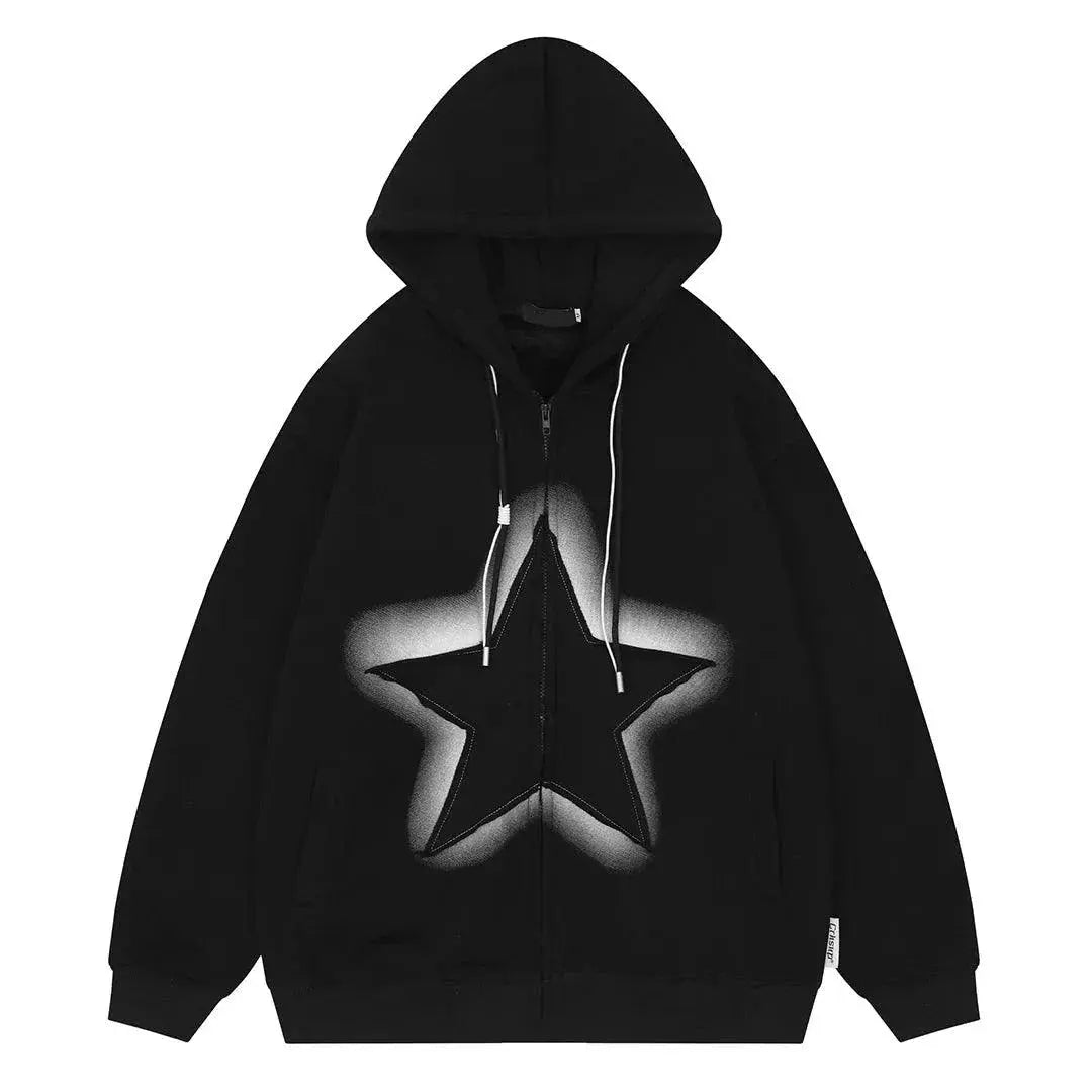 Embroidered Star Zipper Hoodie - sneakershuborg