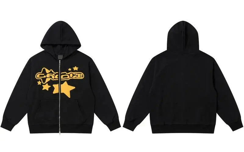 Star Graphic Zipper Hoodie Black - sneakershuborg