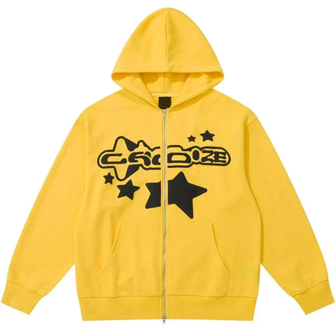 Star Graphic Zipper Hoodie Yellow - sneakershuborg