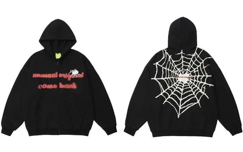 Spider Web Black Zip Up Hoodie - sneakershuborg