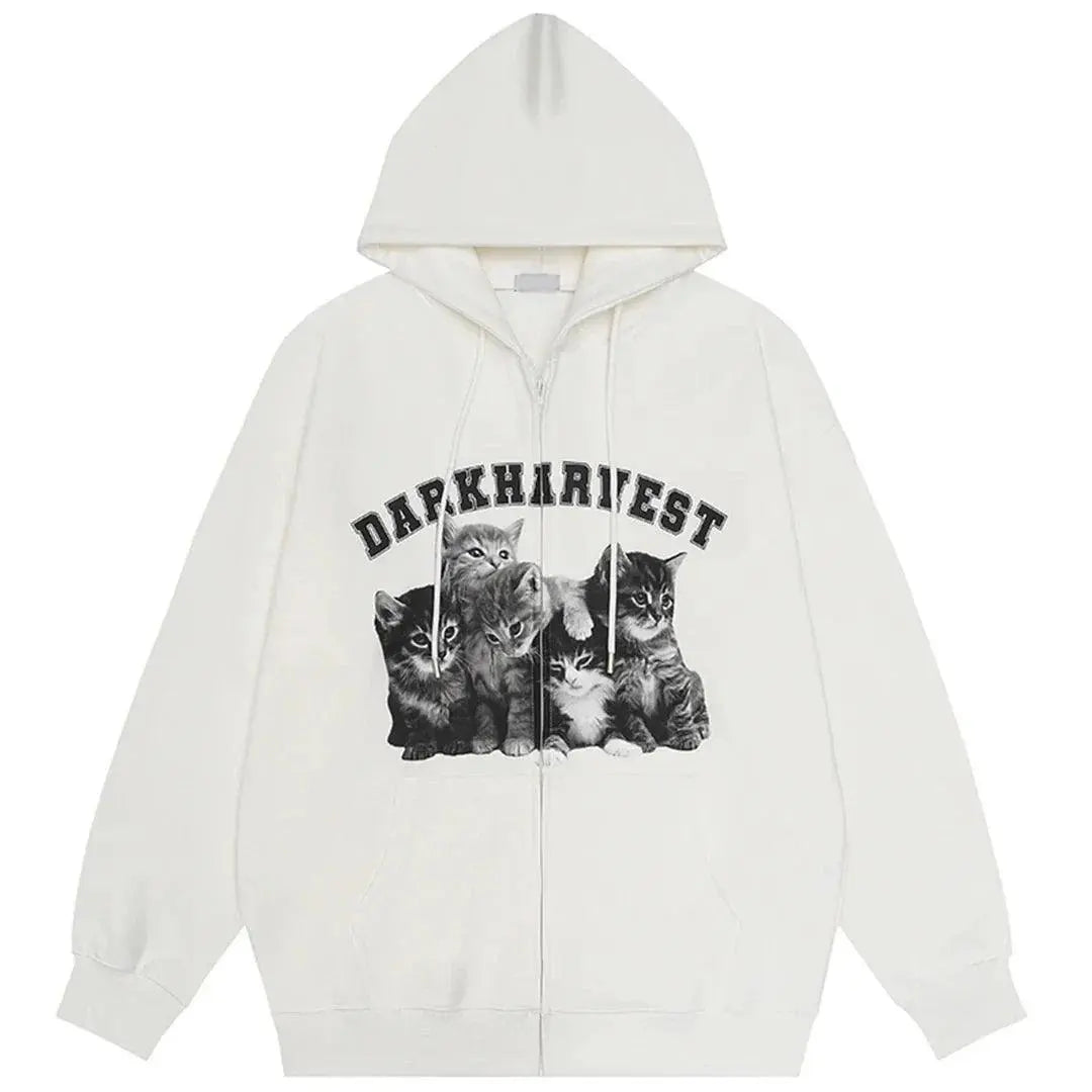 Cat Zipper White Hoodie - sneakershuborg