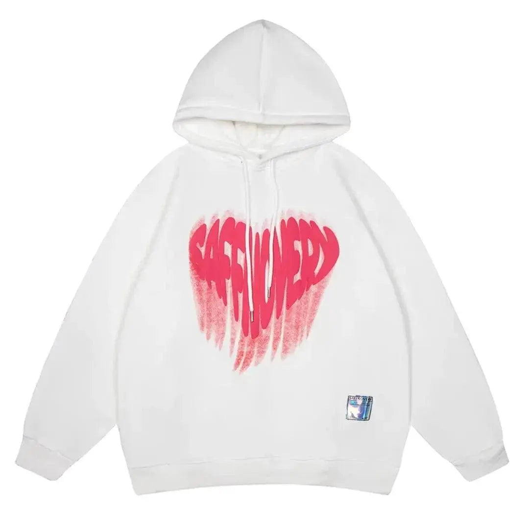 White Heart Print Hoodie - sneakershuborg