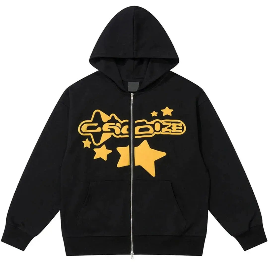 Star Graphic Zipper Hoodie Black - sneakershuborg