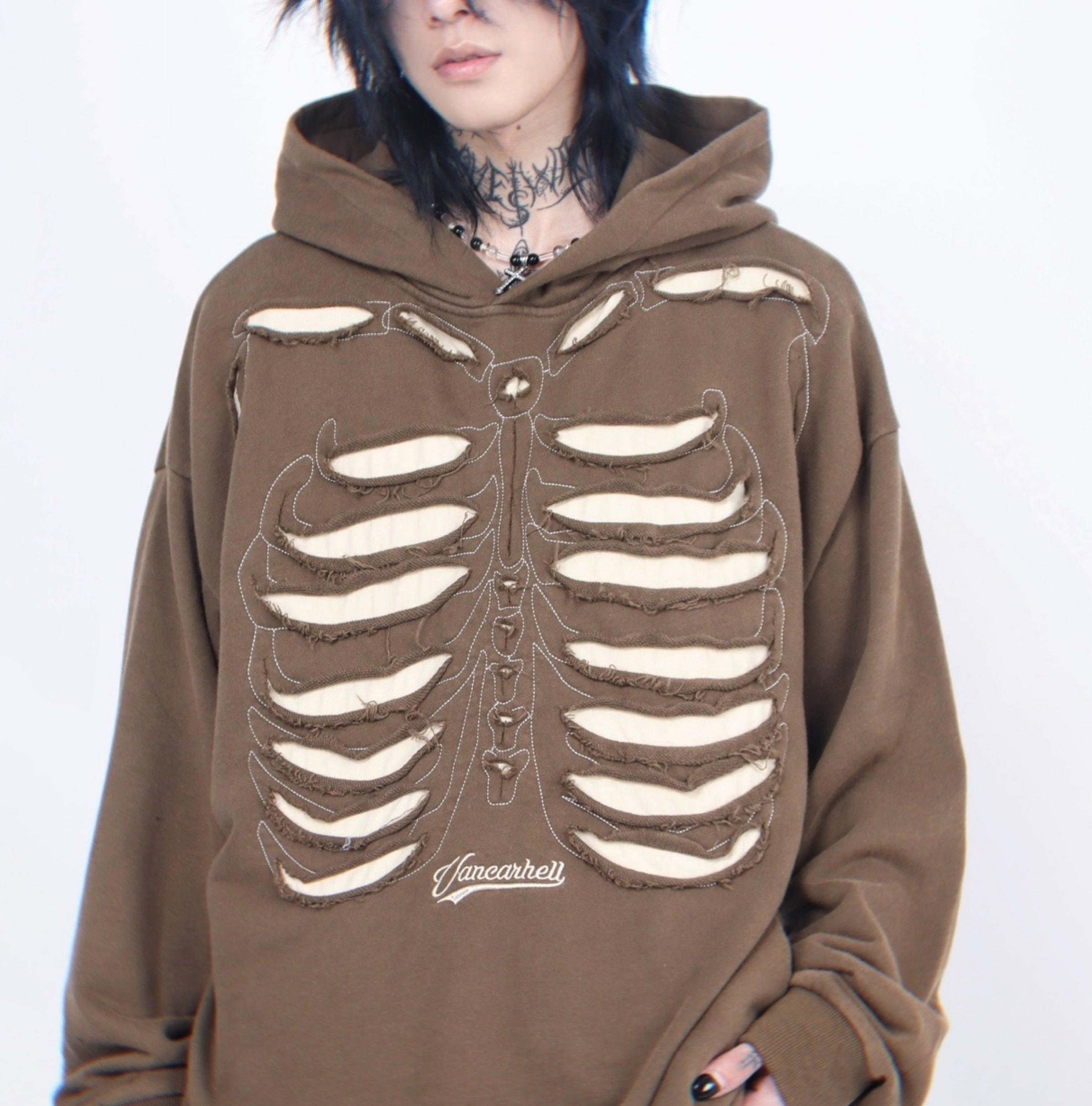 Distressed Skeleton Cutout Hoodie sneakershuborg