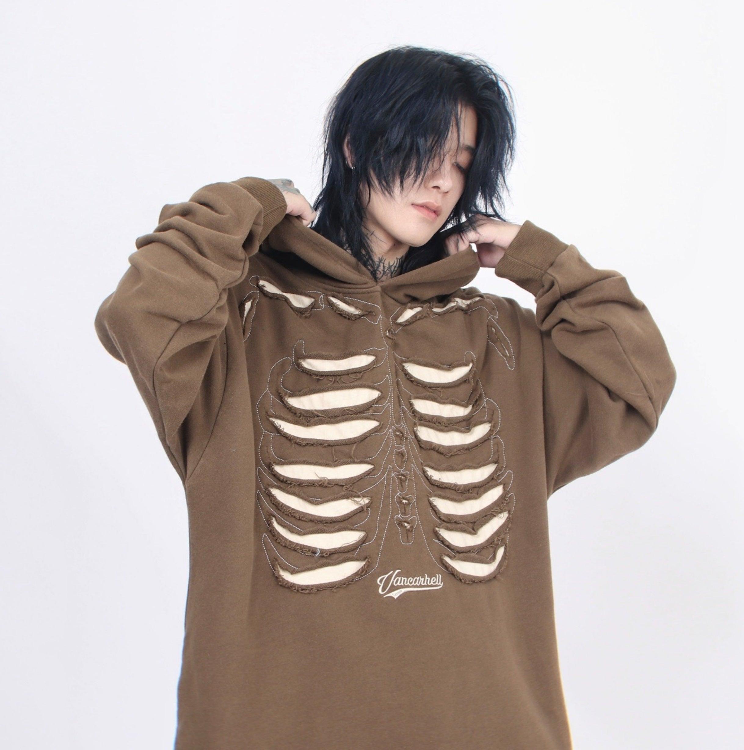 Distressed Skeleton Cutout Hoodie sneakershuborg