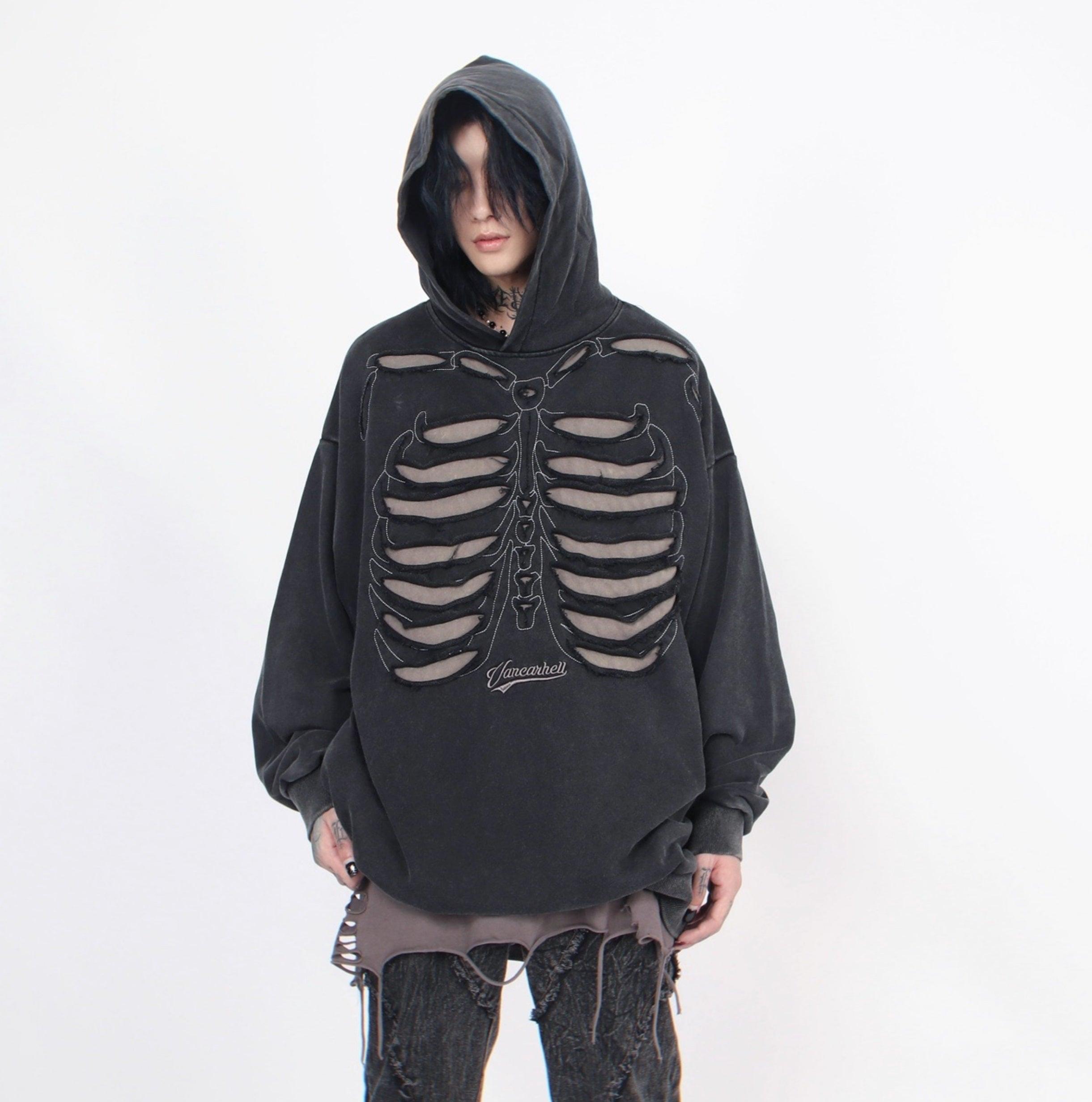 Distressed Skeleton Cutout Hoodie sneakershuborg