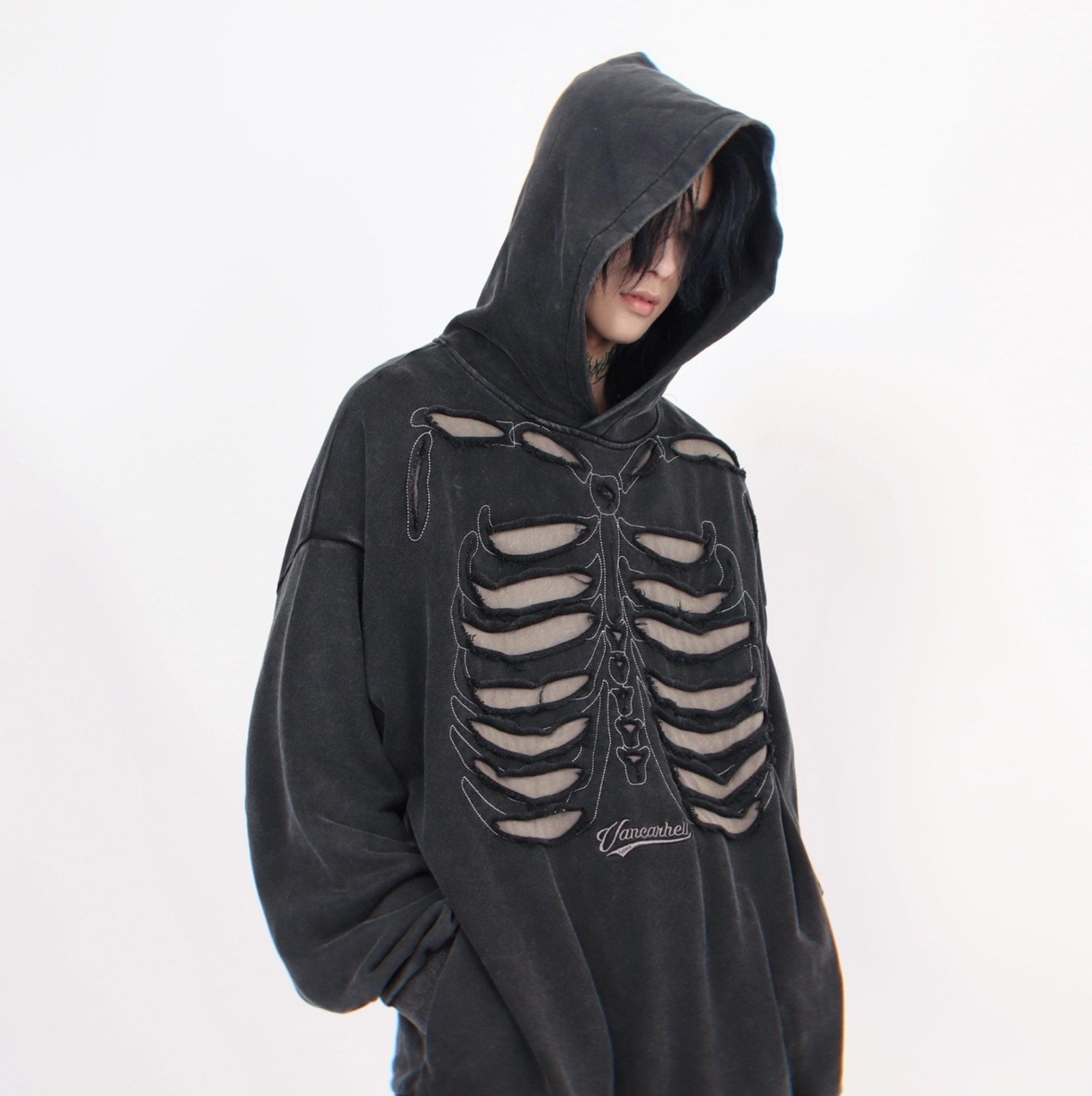 Distressed Skeleton Cutout Hoodie sneakershuborg