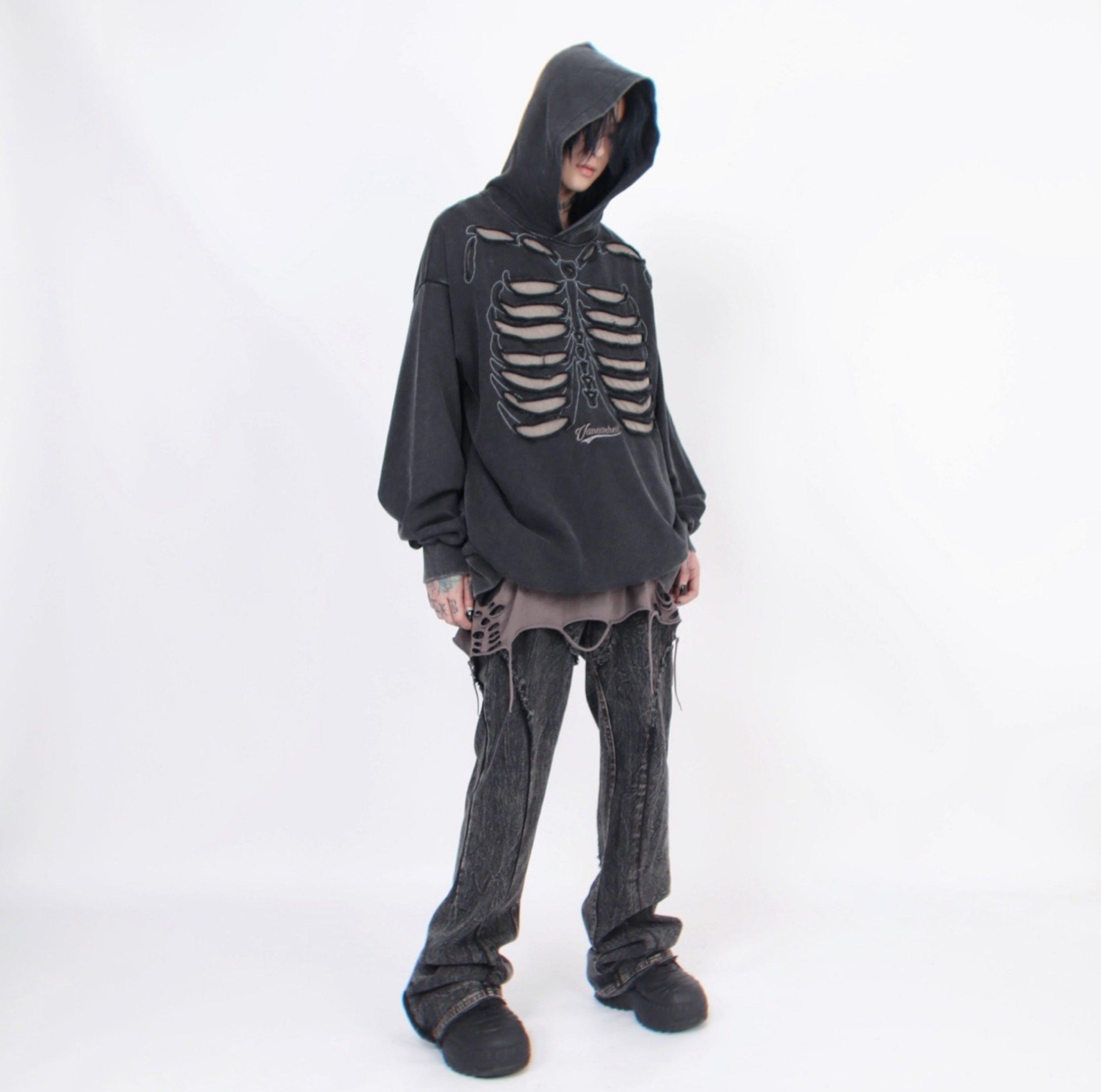 Distressed Skeleton Cutout Hoodie sneakershuborg