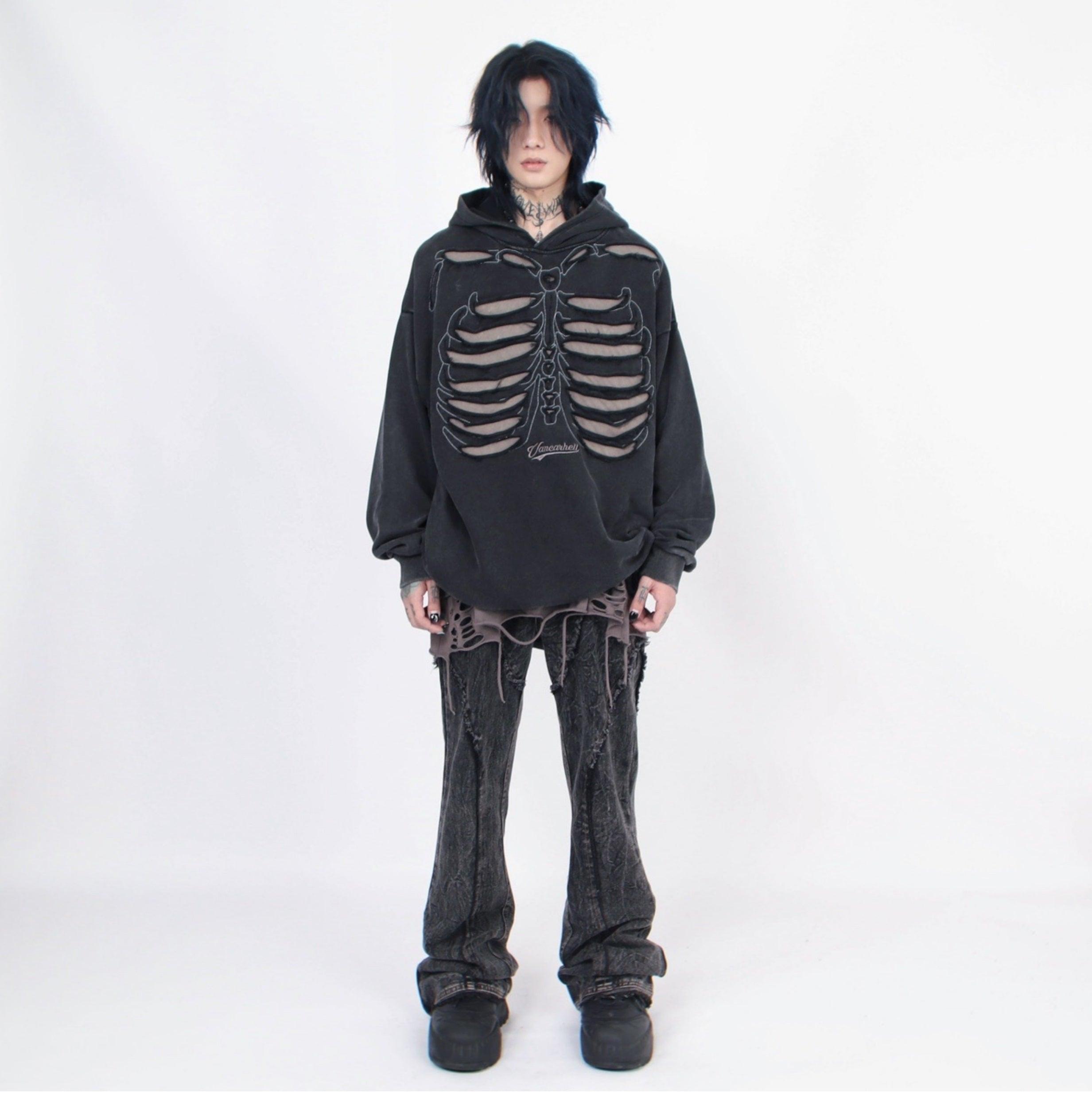 Distressed Skeleton Cutout Hoodie sneakershuborg