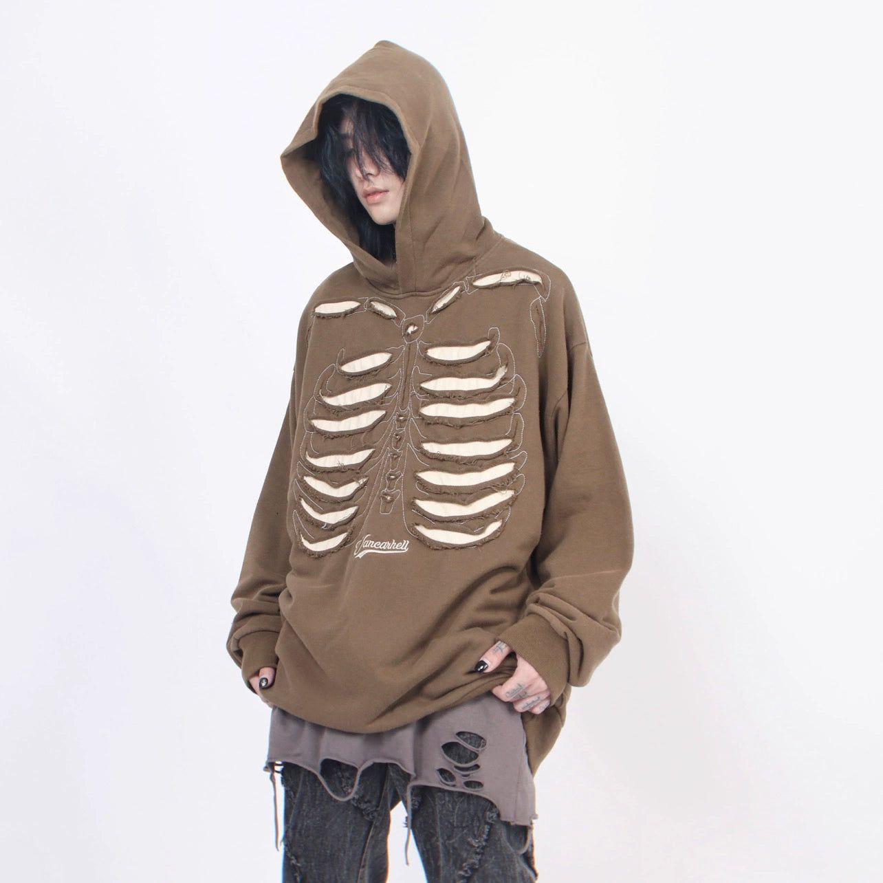 Distressed Skeleton Cutout Hoodie sneakershuborg