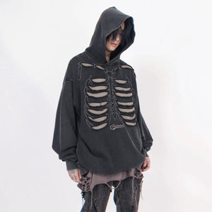 Distressed Skeleton Cutout Hoodie sneakershuborg