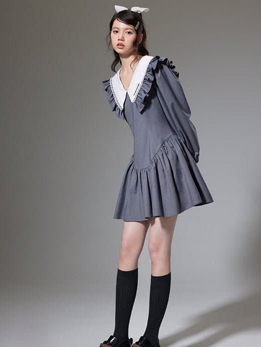 A-Line Dress With Doll Collar - sneakershuborg